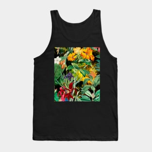 Colorful tropical floral leaves botanical illustration, tropical plants,leaves and flowers, black yellow leaves pattern Tank Top